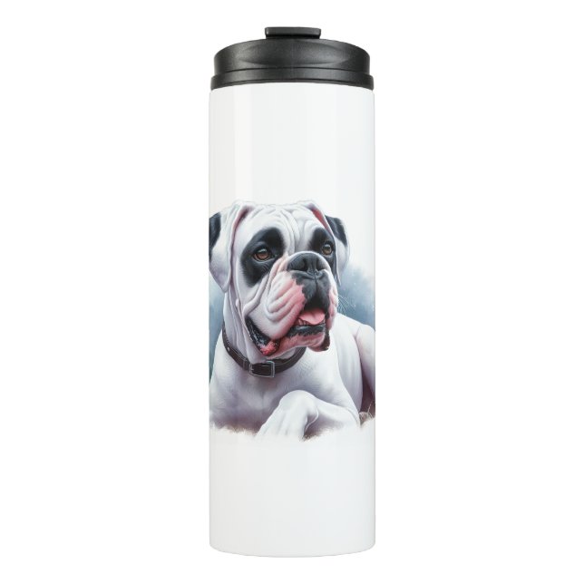 Elegant White Boxer Dog – Watercolor Style  Thermal Tumbler (Front)