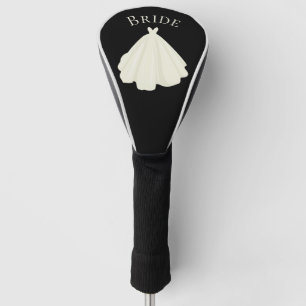 Elegant White Bride Gown Typography Black Wedding  Golf Head Cover