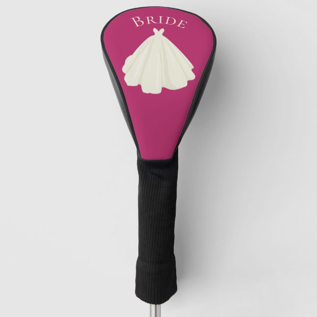 Elegant White Bride Gown Typography Pink Wedding Golf Head Cover (Front)