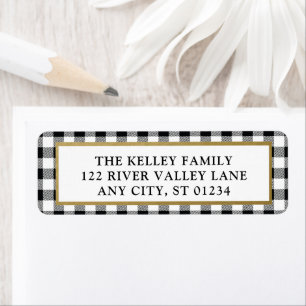 Elegant White Buffalo Plaid Framed Address Label