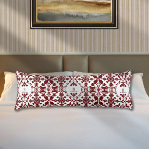 Elegant White Burgundy Royal Damask Custom Body Pillow