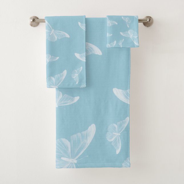 Elegant White Butterflies Ditsy Pattern | Bath Towel Set (Insitu)