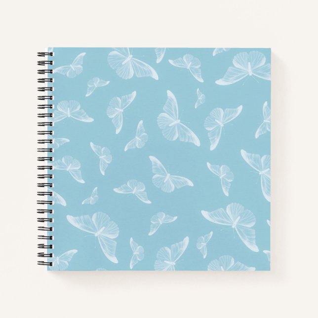 Elegant White Butterflies Ditsy Pattern | Notebook (Front)