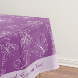 Elegant White Butterfly Pattern Purple Personalize Tablecloth