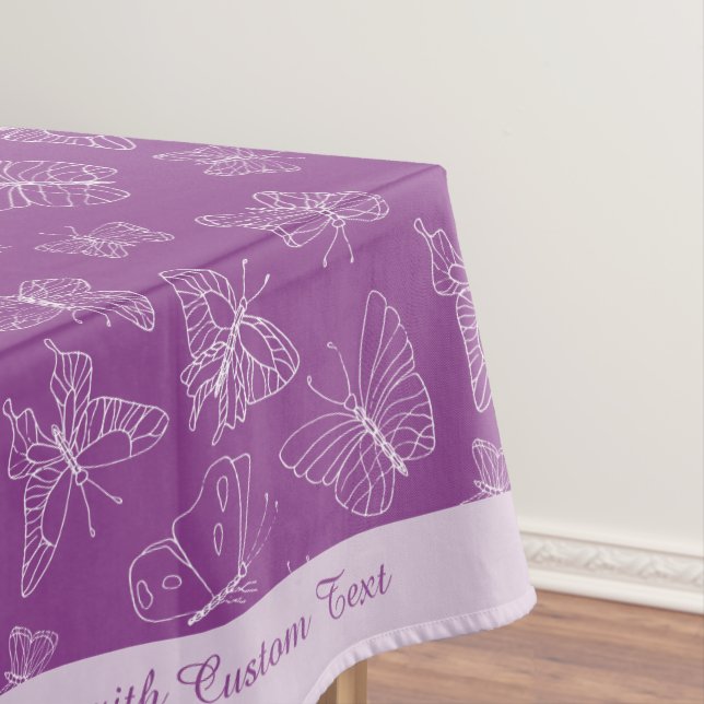 Elegant White Butterfly Pattern Purple Personalize Tablecloth (In Situ)