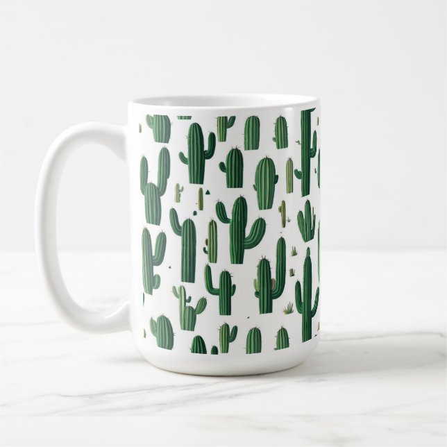 Elegant White Cactus Design Mug (Left)