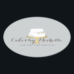 Elegant White Cake with Florals Cake Decorating Oval Sticker<br><div class="desc">Coordinates with the Elegant White Cake with Florals Cake Decorating Business Card Template by 1201AM. An elegant tiered white cake decorated with white flowers sits atop a faux gold cake stand for a beautiful aesthetic on these bakery or cake decorator's personalized stickers. Update the calligraphic text with your name or...</div>