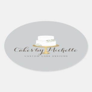 Elegant White Cake with Florals Cake Decorating Oval Sticker