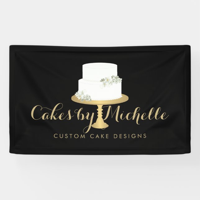 Elegant White Cake with Florals II Cake Decorating Banner (Horizontal)