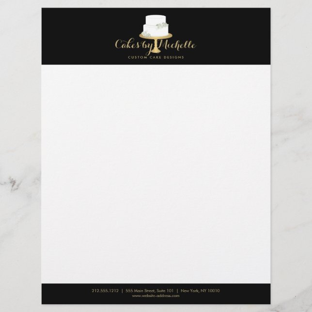 Elegant White Cake with Florals II Cake Decorating Letterhead (Front)