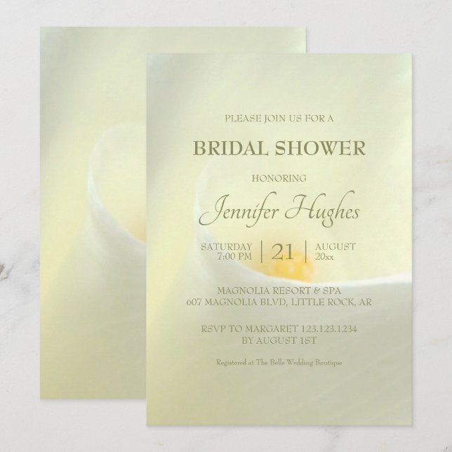 Elegant White Calla Bridal Shower Invitation (Front/Back)