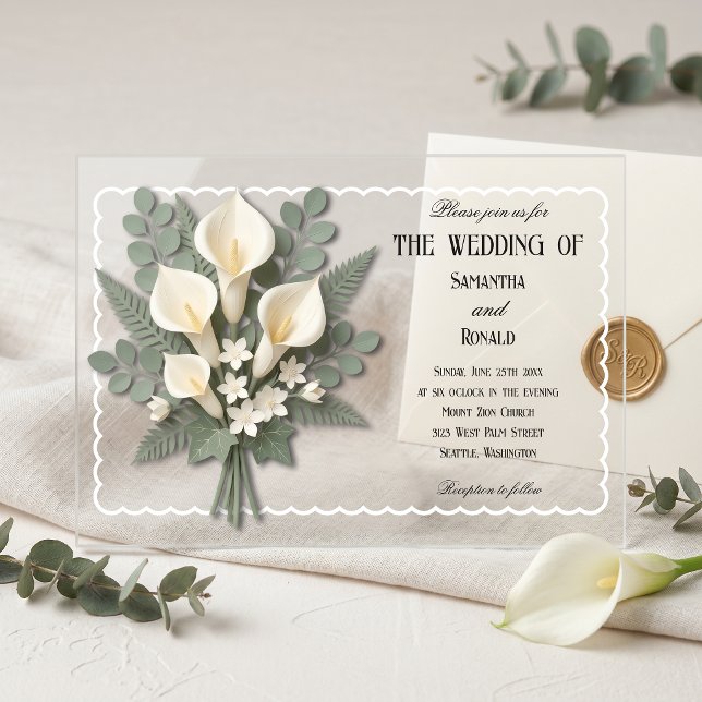 Elegant White Calla Lilies Acrylic Wedding Invitations (Creator Uploaded)