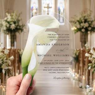 Elegant White Calla Lilies Floral Wedding Acrylic Invitations