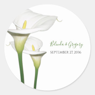 Elegant White Calla Lilies Wedding  Classic Round Sticker