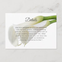 Elegant White Calla Lilies Wedding Details Info
