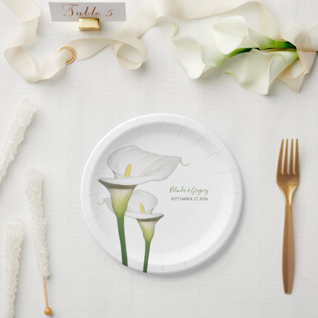 Elegant White Calla Lilies Wedding   Paper Plate (Wedding)