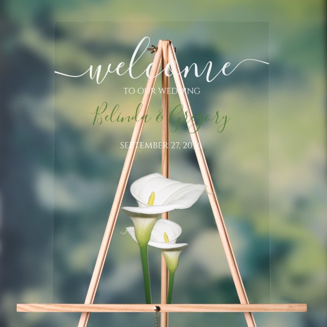 Elegant White Calla Lilies Wedding Welcome Sign (Neutral)