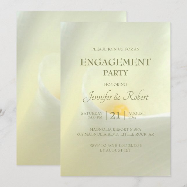 Elegant White Calla Lily Engagement Invitation (Front/Back)