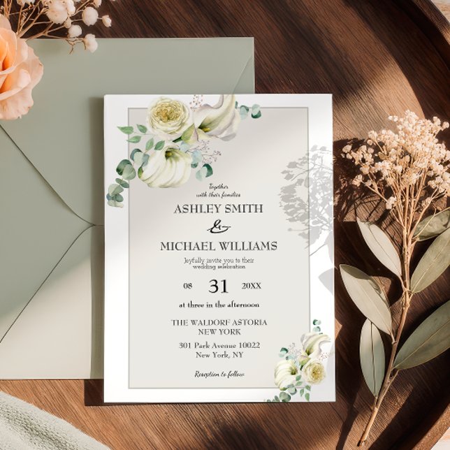 Elegant White Calla Lily & Eucalyptus Wedding Invitation (Creator Uploaded)