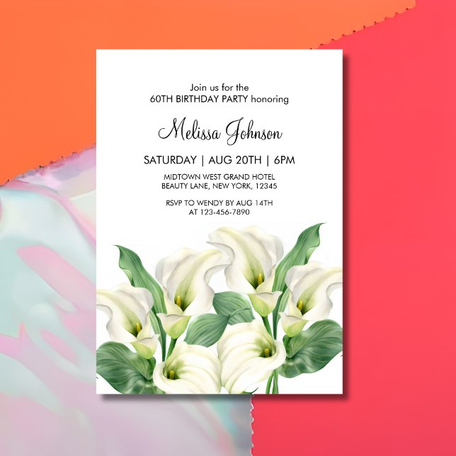 Elegant White Calla Lily Floral Botanical Birthday Invitation (Creator Uploaded)
