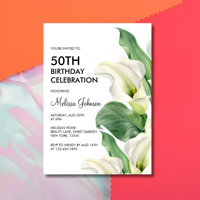 Elegant White Calla Lily Floral Greenery Birthday Invitation (Creator Uploaded)