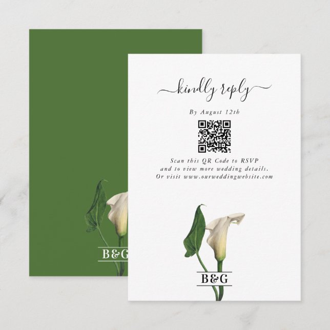 Elegant White Calla Lily Green Botanical Wedding Enclosure Card (Front/Back)