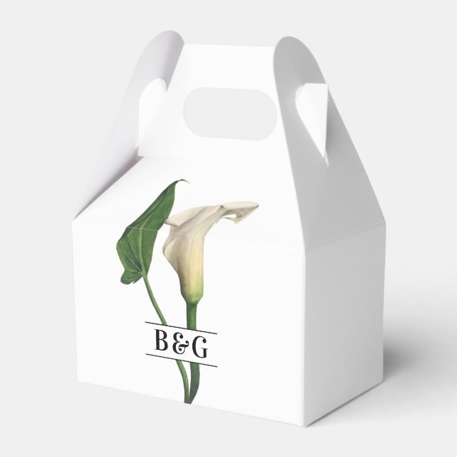 Elegant White Calla Lily Green Botanical Wedding Favor Box (Front Side)