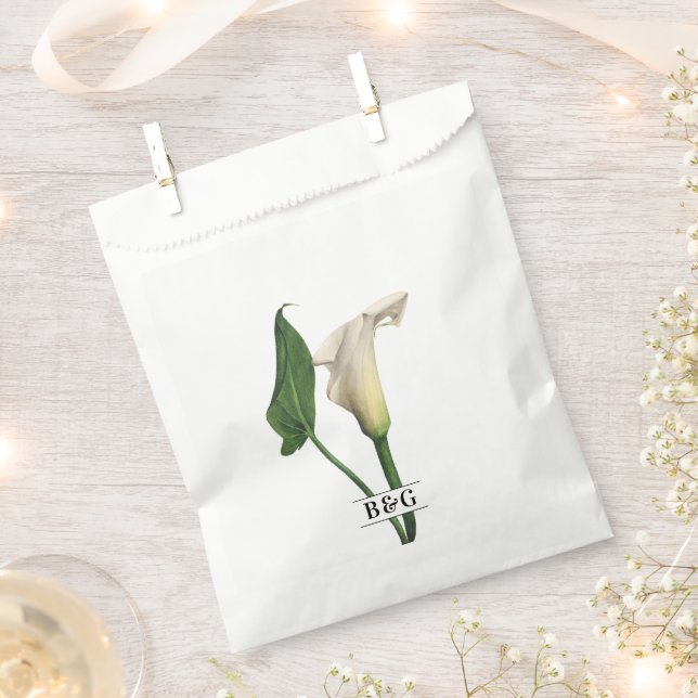 Elegant White Calla Lily Green Botanical Wedding Favour Bag (Clipped)