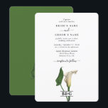 Elegant White Calla Lily Green Botanical Wedding Invitation<br><div class="desc">An elegant monogram White Calla Lily design with a green botanical background. A white watercolor Calla Lily themed wedding design that uses elements of green to create botanical wedding design. A charming floral design using classy script typography. An elegant white Calla Lily flower wedding invitation design with modern elements. Matching...</div>