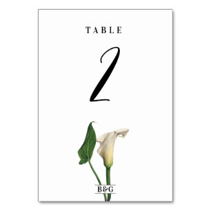 Elegant White Calla Lily Green Botanical Wedding Table Number