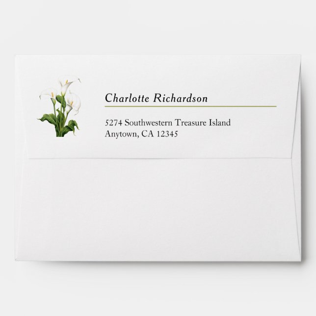 Elegant White Calla Lily Personalized Envelope (Back (Top Flap))