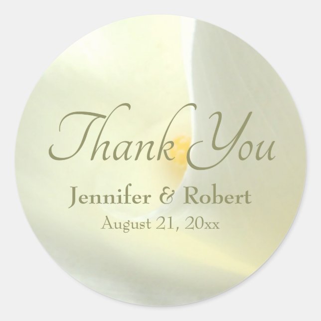 Elegant White Calla Lily Thank You Sticker (Front)