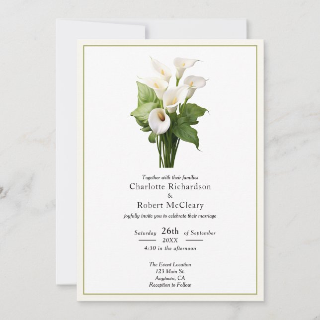 Elegant White Calla Lily Wedding Invitation (Front)