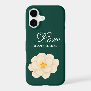 Elegant White Camellia Floral Dark Green Botanical