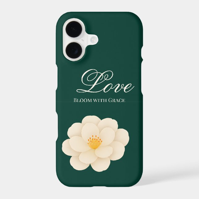 Elegant White Camellia Floral Dark Green Botanical (Back)
