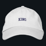 Elegant White Cap Featuring Custom King Text Hat<br><div class="desc">Crafted from soft cotton, this adjustable cap showcases the "King" text in bold embroidery. The lightweight design ensures comfort for daily wear while adding a statement to your style.</div>