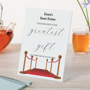 Elegant White Carpet Hollywood Cards Gift Birthday Pedestal Sign