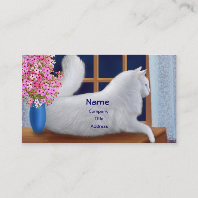 Elegant White Cat Business Card (Front)
