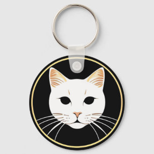 Elegant White Cat Illustration Keychain