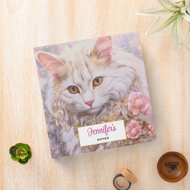 Elegant White Cat in Gold and Diamonds Binder (In Situ)