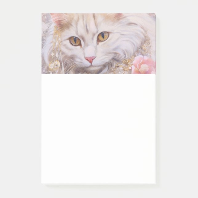 Elegant White Cat in Gold and Diamonds Post-it Notes (Front)