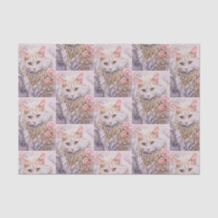 Elegant White Cat in Luxury Jewels Pattern Tissue Paper