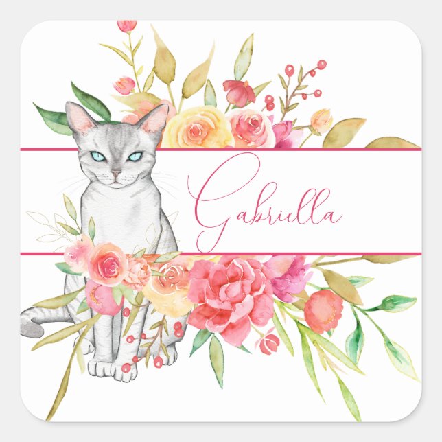 Elegant White Cat Personalized Sticker (Front)