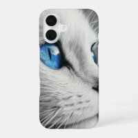 Elegant White Cat with Blue Eyes – iPhone 16 Case
