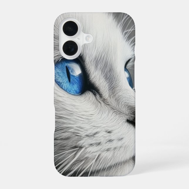 Elegant White Cat with Blue Eyes – iPhone 16 Case (Back)