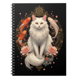 Elegant White Cat with Koi Fish Notebook
