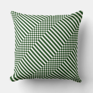 Elegant White Chequered & Stripes Green Throw Pillow