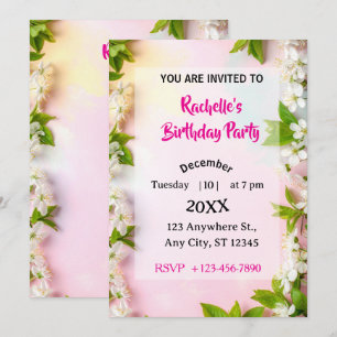Elegant White Cherry Blossom Floral Birthday Invitation