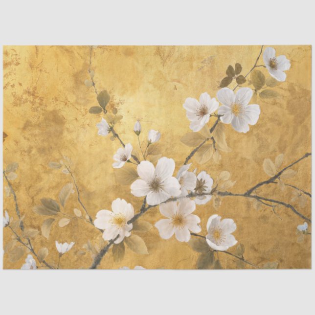 Elegant White Cherry Flowers Tissue Paper (Front)