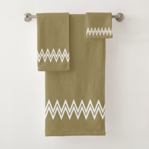 Elegant White Chevron Lines on Lucky Beige Bath Towel Set